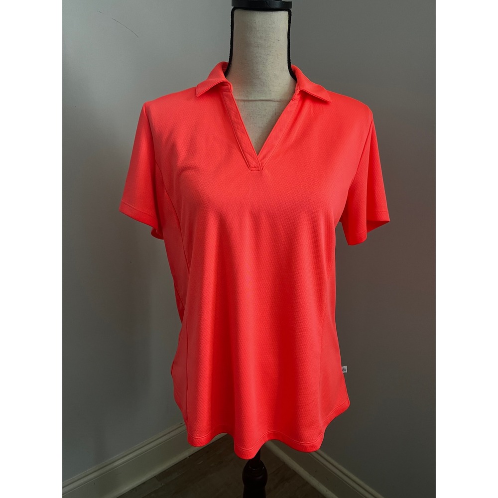 Lady Hagen Neon Coral Polo Large Orange Golf Performance PIckleball Tennis Prep